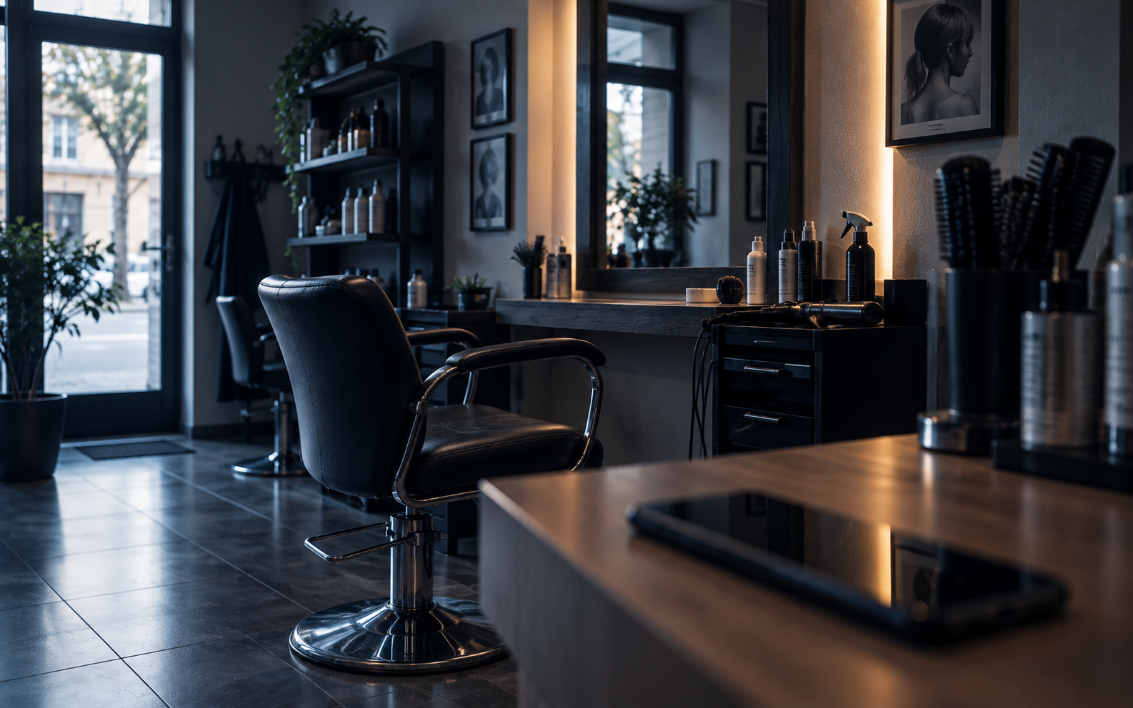 Poltrona di un salone vuoto, in attesa di nuove clienti